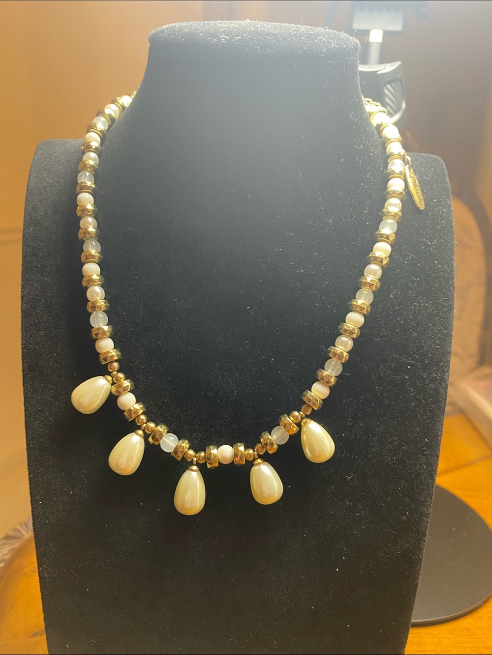 Plunder Gold and Pearl Teardrop Pendant Necklace